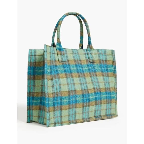 Sandro Kasbah Plaid Tote Bag Checked Brushed Virgin Wool Felt Large $370 NWT - Picture 6 of 14